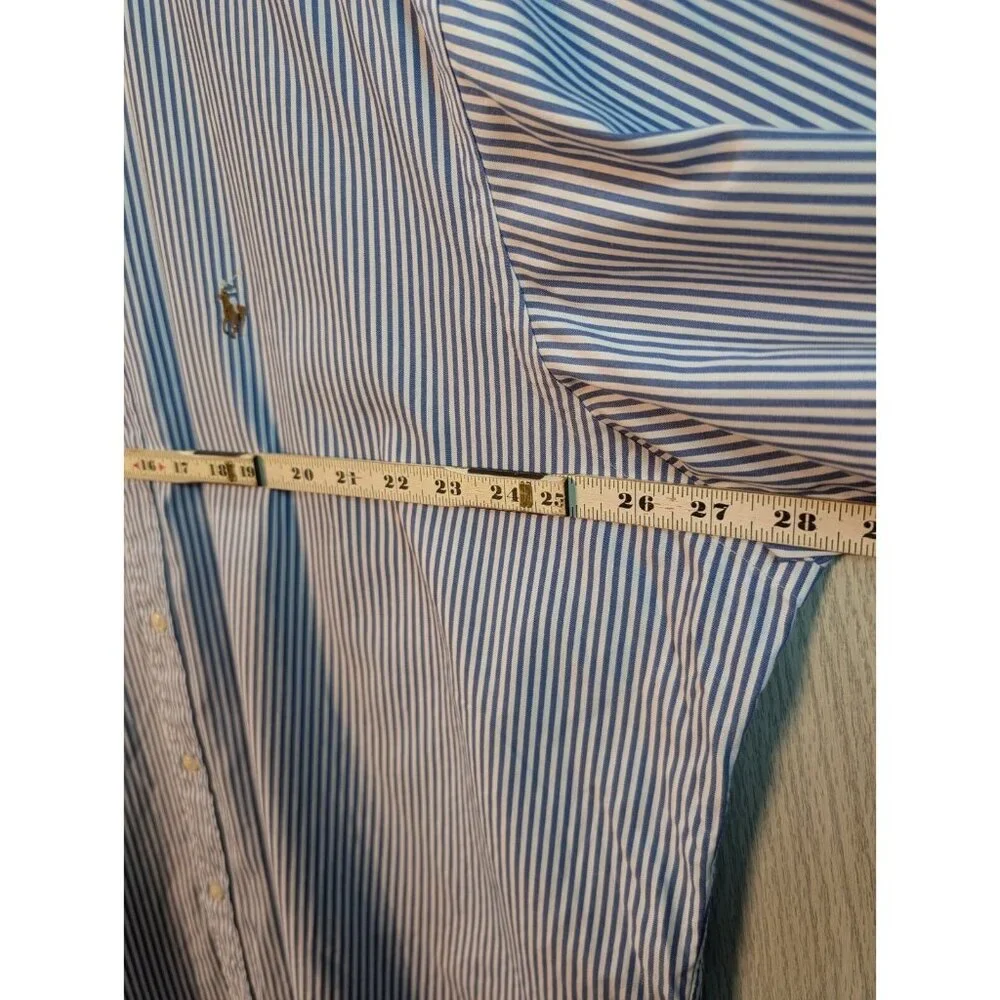 Vtg Ralph Lauren Shirt 17.5 35 Yarmouth 100% cotton Striped Blue Long Sleeve - Picture 5 of 7
